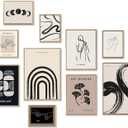 KBKBART Minimalist Boho Wall Art Prints, 8 PCs Abstract Neutral Black Beige Women Body Line Flower Canvas Art, Eclectic Home Decor for Room