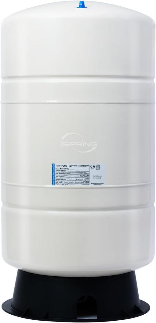 iSpring T20M 20 Gallon Pre-Pressurized Tank for Reverse Osmosis (RO) Systems with 14 gallons of Water Storage Capacity, White