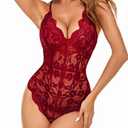 Avidlove Women One Piece Lingerie Deep V Teddy Sexy Lace Bodysuit Snap Crotch Babydoll L