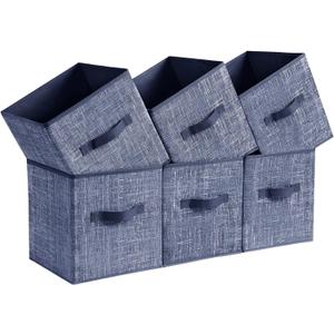 SONGMICS Storage Cubes, 11-Inch Non-Woven Fabric Bins with Double Handles, Set of 6, Closet Organizers for Shelves, Foldable, for Clothes, Misty Blue UROB026I01