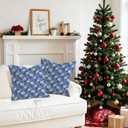 Deep Blue Christmas Flower Pillow Covers 18x18, Winter Christmas Decor, Cottagecore Winter Botanical Decorative Throw Pillow Covers for Couch Sofa Bedroom Living Room Home