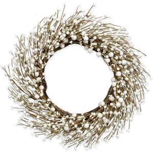 Artificial Winter Wreaths for Front Door 20 Inches White Wreath Rustic White Berry Twig Wreath for Indoors Porch Windows Wall Outdoor Christmas Celebration