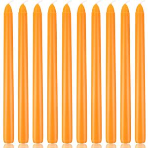 10 Inch Orange Taper Candles, 10 Pack Unscented Candlesticks for Dinner, Fall Harvest, Halloween, Seasonal Celebration and Home Decoration