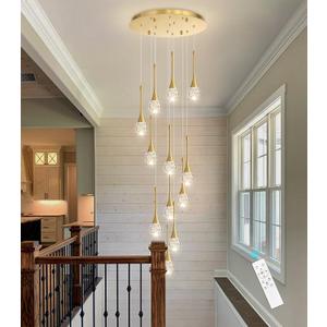118 inches Modern Glam Crystal Chandelier for High Ceiling LED Dimmable Ceiling Pendant Light Staircase Foyer Enterway Living Room Chandelier Lighting Antique Gold 12 Lights, 12 Lights Round