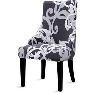 Liykimt Stretch Wingback Side Chair Slipcover-Accent Chair Cover Slipcover with Arm,Washable Upholstered Arm Dining Chair with Nailed Trim Protector for Dining Living Room Set of 1,Black/Gray
