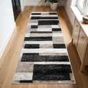 Superior Indoor Runner Rug, Jute Backed, Modern Geometric Patchwork Floor Decor for Bedroom, Office, Living Room, Entryway, Kitchen, Hardwood Floors, Rockwood Collection, 2' 7" x 12', Ivory-Beige