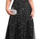 Plus Size Formal Dress - Evening Gowns Wedding Guest Mother of The Bride Sequin Lace Mermaid Tulle Hem Prom Long Dress 18W