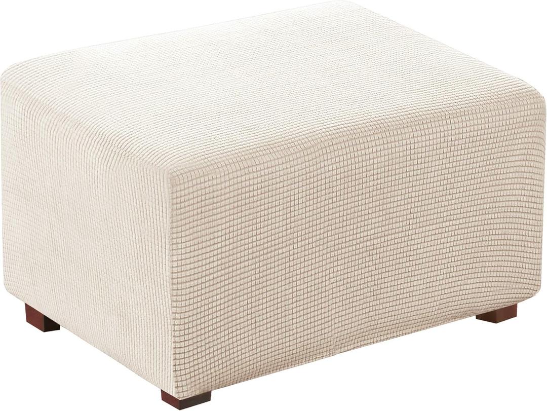 Flamingo P Oversized Ottoman Slipcover Sofa Spandex Jacquard Stretch Storage Ottoman Slipcover Protector Covers (X-Large, Biscotti Beige)
