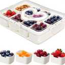 Snackle Box Container,8 Snack Bowls Portable Serving Tray Snack Box with Lid and Handle,Snack Containers Snackle Box Ideal for Veggies, Fruit, Candy, Party, Nuts, Essentials (1Pack-Snack Bowls-Cream)