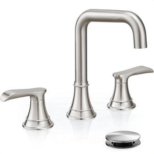 Brushed Nickel 3 Hole Bathroom Faucet Widespread, 360 Degree Swivel Vanity Faucet 8 Inch, 2 Handles for Bathroom Sink with Water Supply Hose & Pop-Up Drain, Lead-Free, 5 Mins Installation