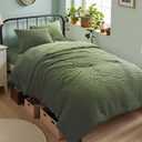 Zzlpp Twin Comforter Set 5 Pieces, Olive Green Seersucker Bed in a Bag with Comforter and Sheets, All Season Bedding Sets with 1 Comforter, 1 Pillow Sham, 1 Pillowcase, 1 Flat Sheet, 1 Fitted Sheet