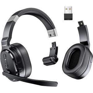 TECKNET Bluetooth Trucker Headset, Single and Dual Ear Wireless Headset with Mic for Work Noise Cancelling, 50Hrs 3 EQ Music Modes Trucker Bluetooth Headphones for PC, Drivers, Office, Call Center