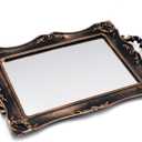 Antique Decorative Gold Framed Square Mirror Tray, Jewelry & Cosmetics Organizer for Dresser, Square - 9.5" W x 14.5" L (Bronze)