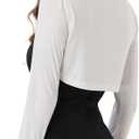 AmélieBoutik Women Ruched Long Sleeve Bolero Shrug Cropped Open Front Cardigan Jacket(Off-White Large)