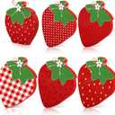 Yalikop 6 Pcs Wood Strawberries Summer Decor Summer Tier Tray Decoration Strawberry Decor Wood Table Signs Block Signs Party Tiered Tray Decorations for Holiday Party Home Supplies