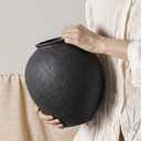 Large Blak Ceramic Vase - 11.8 Inch Large Black Round Vase, Rustic Farmhouse Vase for Home Decor, Dining Table, Shelf, Bedroom, Living Room, Kitchen, Office, Bathroom, Mantle, Centerpiece Décor