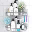 Orimade Corner Shower Caddy Stainless Steel with Hooks Wall Mounted Bathroom Shelf Storage Organizer Adhesive No Drilling 2 Pack, Silver Only for 90-Degree Corner