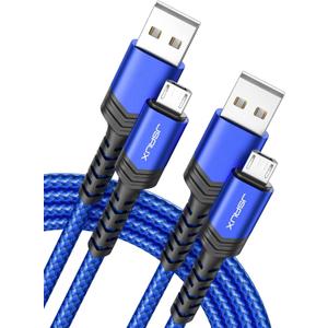 JSAUX Micro USB Cable Android Charger, (2-Pack 6.6FT+10FT) Micro USB Android Charger Cable Nylon Braided Cord Compatible with Galaxy S7 S6 J7 Edge Note 5, Kindle. MP3 and More-Blue