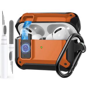 Olytop for Airpods Pro 3 Case with Magnetic Automatic Lock, Rugged Apple Airpods Pro 3rd Generation Cover 2025, Armor Shockproof iPod Pro3 Gen Protective Shell with Carabiner&Cleaner kit, Black/Orange