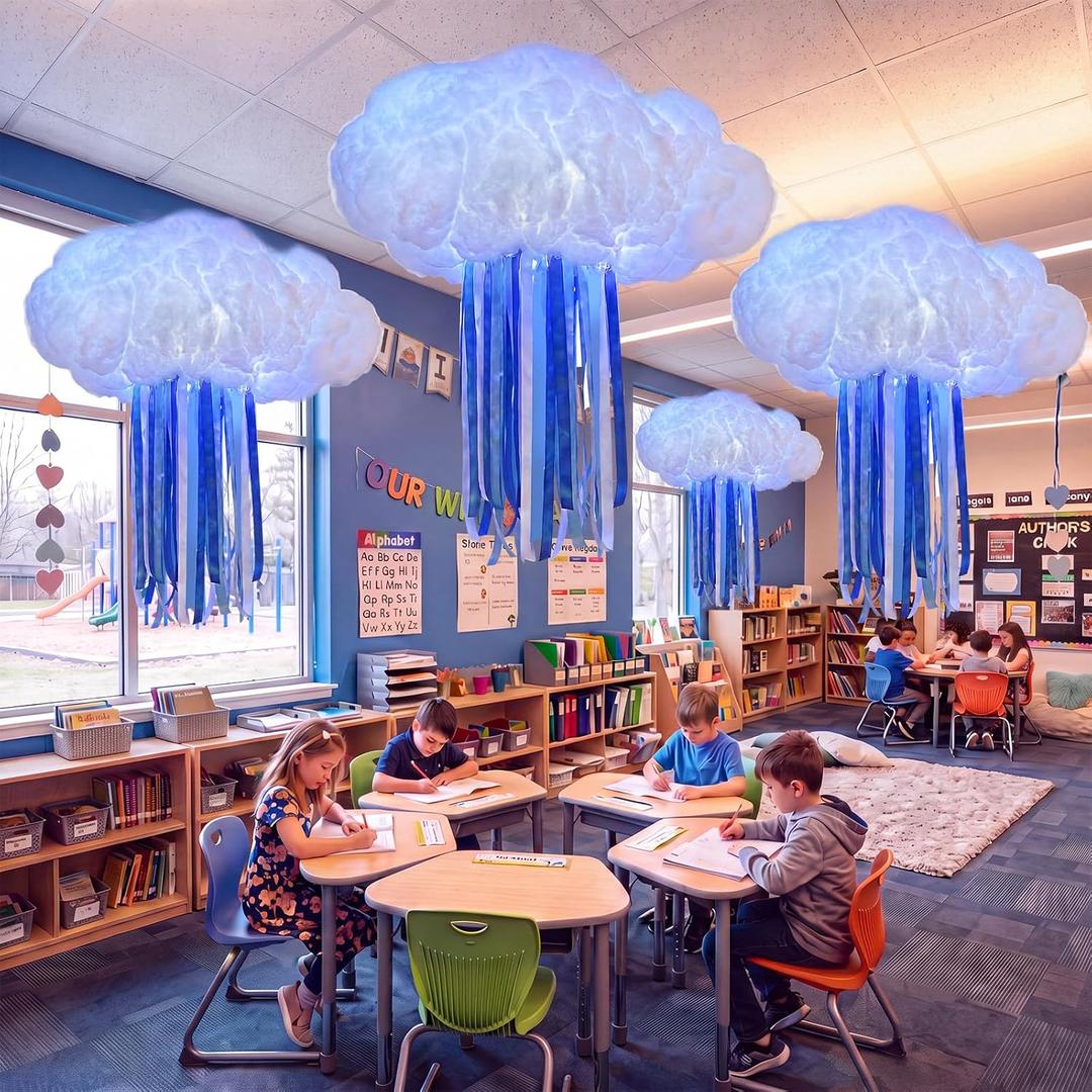 Lounsweer 43 Pcs Classroom Cloud LED Light 3D Sensory Cloud LEDLight for Ceiling DIY Hanging Cloudy Decor LED String Light Preschool Back to School Decor for Calm Room Reading Corner Classroom Nursery