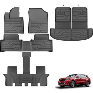 KARPAL Floor Mats for Kia Sorento 2021-2026 6&7 Seats (Not Fit Hybrid), TPE All-Weather Custom Fit Floor Liners, 1st & 2nd & Backrest mat & Trunk Mat Full Set, Kia Sorento Accessories