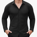 Stretch Mens Dress Shirts Long Sleeve Muscle Fit Dress Shirts for Men Slim Fit Big and Tall Mens Button Down, Shirt XL, Black
