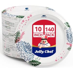 JOLLY CHEF       Soak Proof, Cut Proof, Heavy Duty Flower Printed Disposable Paper Plates for Everyday Use (140 Count (Pack of 1))