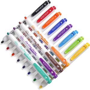 WRITECH Retractable Dry Erase Markers: Fine Tip Assorted Color Low Odor Multi Colored Set Refillable Clickable Multicolor Thin Point Whiteboard Marker Bulk 12ct No Bleed Smear