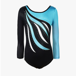Girls Long Sleeve Shiny Waves Metallic Athletic Dance Gymnastics Leotard Outfit, Size 14A