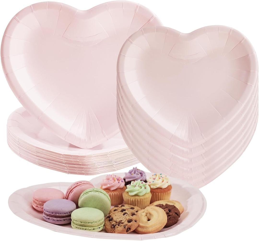 20 Pcs Heart Shaped Plates, 9" Love Paper Plates Disposable Plates Valentine Paper Plates, Dessert Plates Dinner Plates Decorative Tableware for Valentine Anniversary Birthday Wedding Party