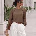 siliteelon Lace Long Sleeve Tops Dress Shirt Womens Crew Neck Loose Dressy Blouse Business Casual Work Summer 2026 Brown (Brown, XL)