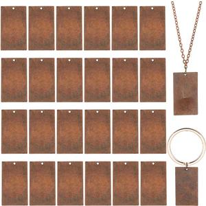 PH PandaHall 50 Pcs Brass Flat Rectangle Blank Stamping Tag Pendants Charms 32x18x0.5mm for Bracelet Necklace Jewelry DIY Craft Making Red Copper