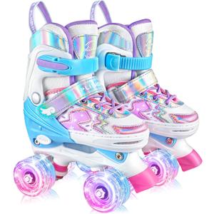 Kids' Roller Skates for Girls & Boys, Ages 3-12 - 4 Size Adjustable Skates for Beginners