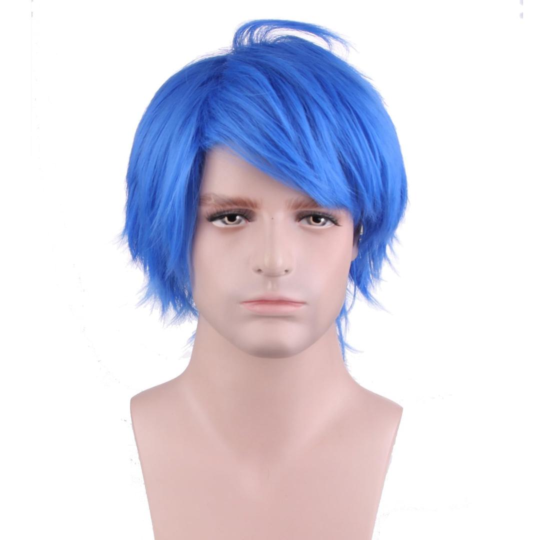 RightOn Blue Wig Short Wig Blue Cosplay Wigs for Costume Party and Dress Up Short Blue Wigs for Men and Women Halloween Hairnet Include