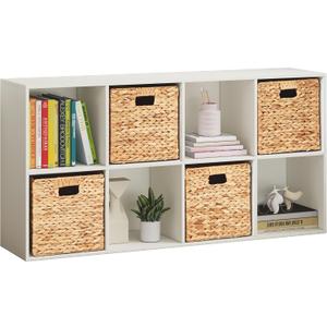 8 Cube Storage Organizer, Solid Wood Cube Shelf for 11" Storage Bins, White