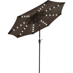 Yescom 9' Outdoor Solar Powered LED Umbrella 8 Ribs w/ 32 Lights for Patio Garden Deck Crank Tilt UV30 Chocolate
