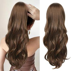 Ponytail Extension, Drawstring Ponytail Extension for Women 23 Inch Long Wavy Light Brown Pony Tails Hair Extensions Synthetic Clip in Ponytail Hairpiece for Women