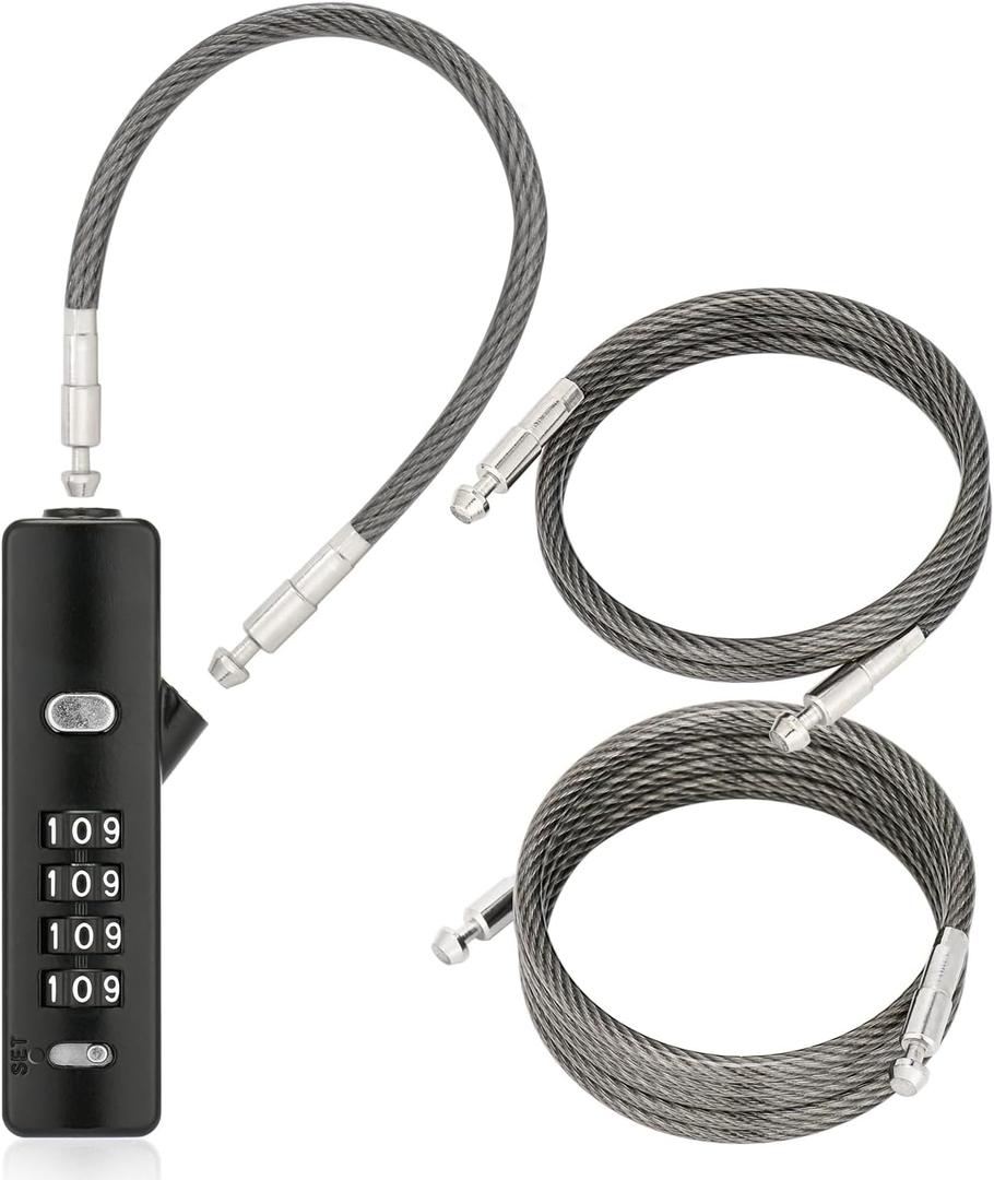 Cable Locks with Combination, with 3 Interchangeable Steel Braided Cables, Security Combination Cable Lock for Small Bikes, File Cabinets, Luggage, Fence, Refrigerator Door (Black) (904EC-9"/23.6"/47.2")