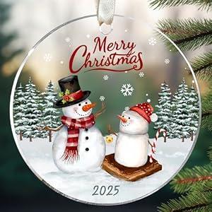 2 x Smores Ornaments, Snowman Ornaments - Cute Smores Ornament for Christmas Tree - Marshmallow Gifts for Snowmen Lovers, S'Mores Themed Gifts - Acrylic Snowman Ornament 2025