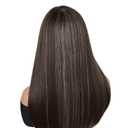 GNIMEGIL 26 Inch Long Brown Wigs for Women Silky Straight Highlights Natural Daily Wear Remy Hair Wig with Bangs Synthetic Fiber Glueless Roleplay Cosplay Costume (Brown Mixed Blonde)