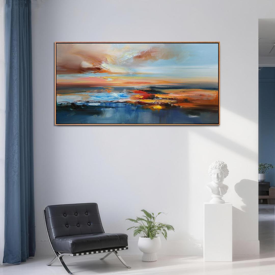 Brushart Abstract Wall Art Large Landscape Canvas Wall Art Pictures Paintings Wall Decor Living Room Textured Artwork for Dining Room Walls Bedroom Home Office, Framed 48"x24"