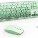 FOPETT Wireless Keyboard and Mouse Combo - 2.4G Full-Sized Cute Colorful Mouse and Keyboard with 104 Round Keys Retro Typewriter Keyboard for Laptop/Windows/PC - Green Gradient