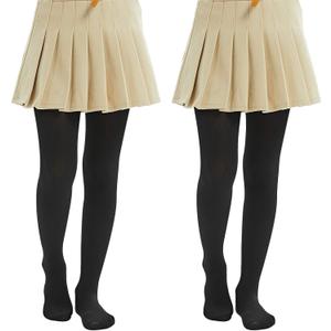 MANZI Girls Fleece Lined Winter Tights 400 Denier Warm Thermal Footed Stockings Thick Opaque Leggings for Toddlers Kids (Large, Black)