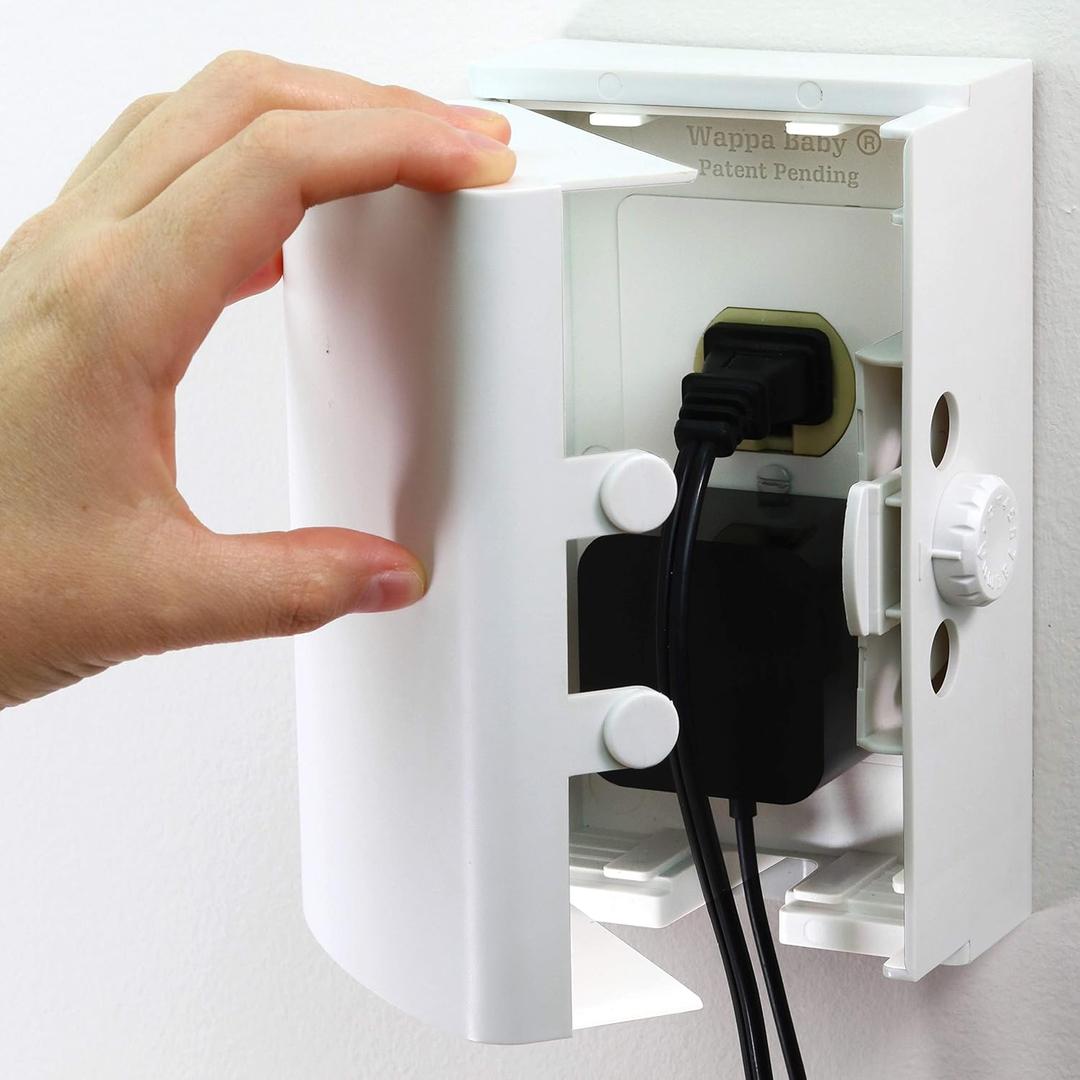 Baby Safety Outlet Cover BOX [Patent Pending] Double Lock for Much Better Toddler Proofing, Easier Operation, Simple 3 Step Install with Included Screws. Provides Extra Space Inside for Plugs,Adapters (1 Count (Pack of 1), White)