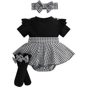 Giraropa Newborn Baby Girl Clothes Smocked Bubble Romper Dress + Socks + Headband Cute Spring Summer Baby Girl Clothes, Size 3-6M