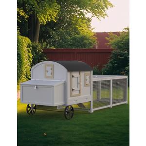 Large Chicken Coop, Wooden Chicken Coop for 3 4 5 Chickens, 106in Outdoor Hen House with Run, Waterproof Roof, Nesting Box, Pull Out Trays and Ramp, White Large Chicken Coop, Wooden Chicken Coop for 3 4 5 Chickens, 106in Outdoor Hen House with Run, Waterproof Roof, Nesting Box, Pull Out Trays and Ramp, White