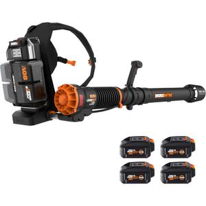 WORX Nitro WG572 80V Cordless Leaf Blower, Backpack Blower with 800CFM & 150MPH, Electric Blower for Lawn Care with Brushless Motor & Variable Air Control, 4 Batteries & Basecamp Charger Included