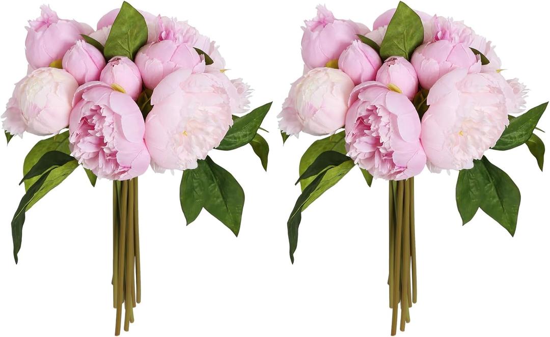 Pink Peonies Silk Flowers 2 Bouquets Pink Fake Peonies 14 Heads Faux Peony Flowers with Stems for Wedding Decoration Bride Bouquet Faux Flowers Crafts Floral Arrangement (Multi-Pink)