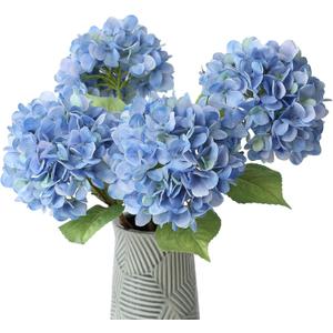 mizii 4Pcs Blue Artificial Hydrangea Flowers Large Fake Silk Hydrangea Flower with Leaves Stems Realistic Faux Hydrangeas Decorations for Wedding Table Centerpieces Vase Home Decor (Blue)