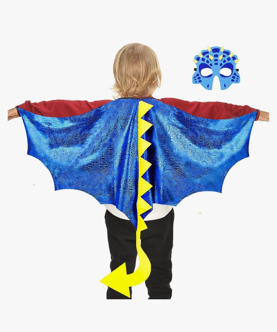 Dragon-Wings Costume for Kids Mask Dinosaur Dress Up Cape as Boys Girls Child Dino Birthday Party Favors Gifts Toys